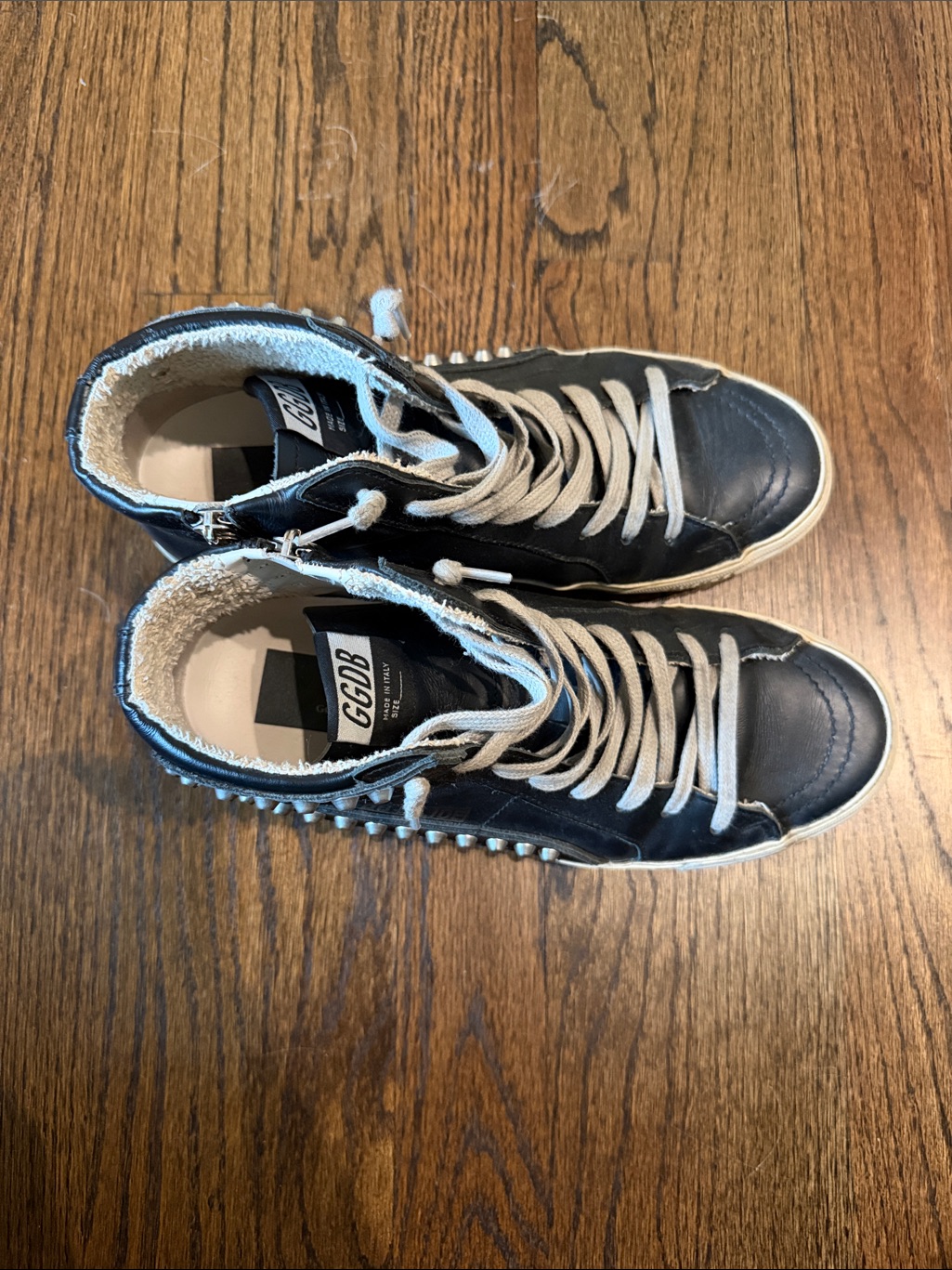 Golden Goose Studded Black High-Top Sneakers With Zip